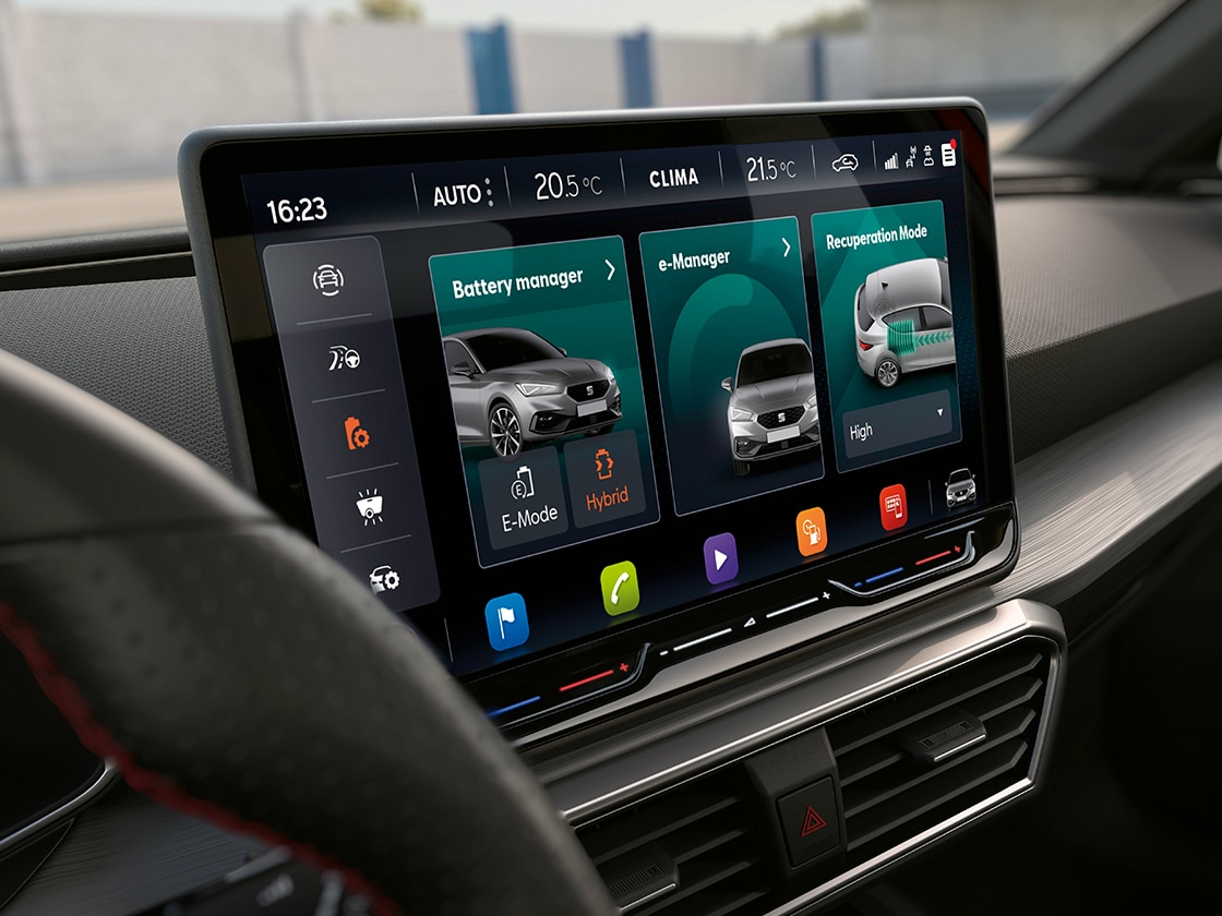 SEAT Leon's navigation system on the central touchscreen. CONNECT Plus provides real-time updates and online connectivity for the navigation system, ensuring a seamless driving experience.