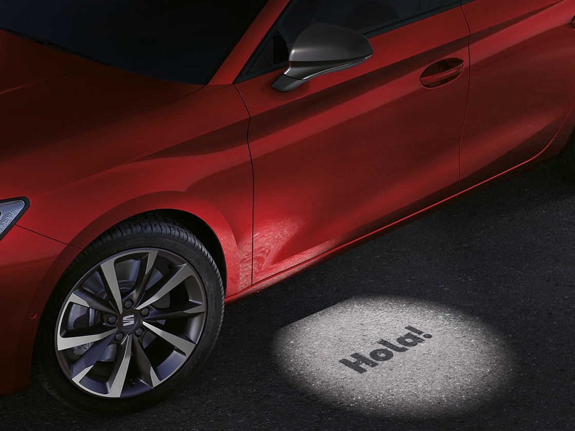 Welcome light feature on the seat leon, projecting "Hola!" to greet you in style as part of its new car awards-winning design.